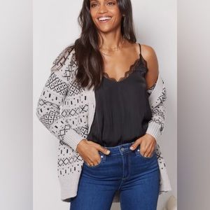 Evereve Fair Isle Tunic Cardigan, XS, Grey/Black